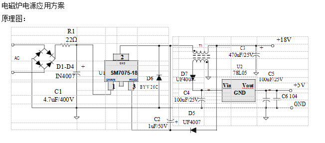 SM7075电磁炉典型应用电路图
